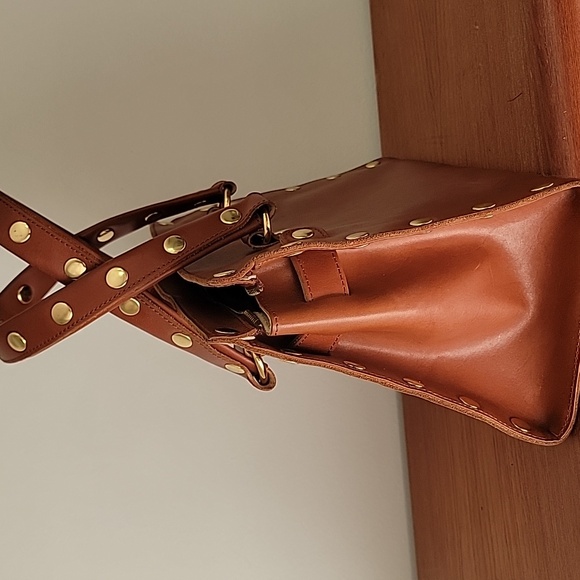 Hammitt Cognac Leather Brentwood Satchel Handbag with Gold Studs - Picture 3 of 16